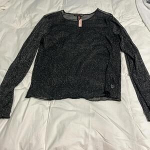 Victoria's Secret Black Sheer Top Womens M Long Sleeve Metallic Whimsigoth NWT